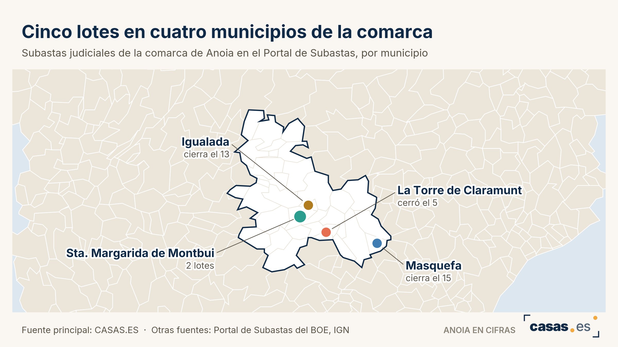 Cinco lotes en cuatro municipios de la comarca